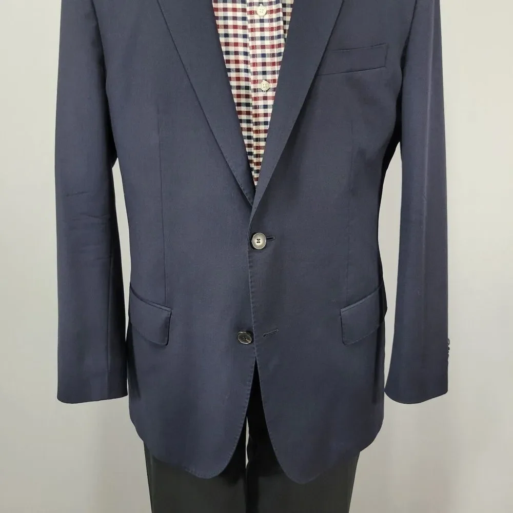 Hugo Boss Men's Sport Coat Blazer Two Button Navy Blue Guabello 120s Wool Sz 48R